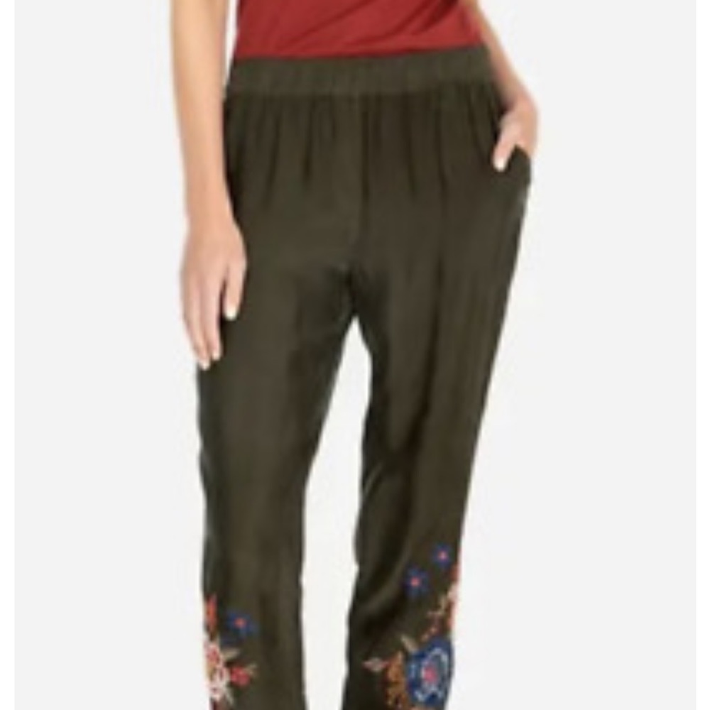 NWOT Johnny Was MARGOT JOGGER PANT Khaki Green Cropped‎ Bohemian Pants!